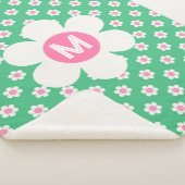 Monogram Aangepast Retro Madeliefjes Roze en Groen Sherpa Deken (3/4)