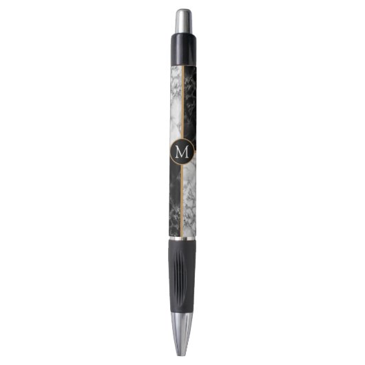 Monogram Aangepaste brief Zwart Wit Marmeren Pen (Voorkant Verticaal)