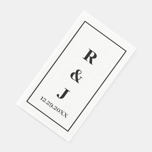 Monogram Aangepaste Couple Naam Zwart Witte Legant Servet (Hoek)