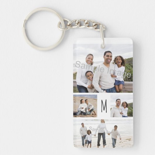 Monogram Aangepaste Familie Foto Collage Letter Sleutelhanger (Voorkant)