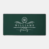 Monogram Aangepaste familienaam Groen Wit Script Bureaumat (Voorkant)