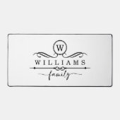 Monogram Aangepaste familienaam Zwart Script Bureaumat (Voorkant)