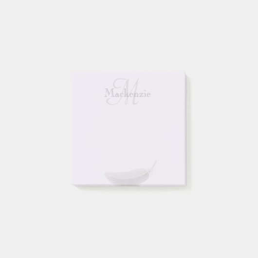 Monogram Aangepaste naam Angel Feather Lila Grey Post-it® Notes (Voorkant)