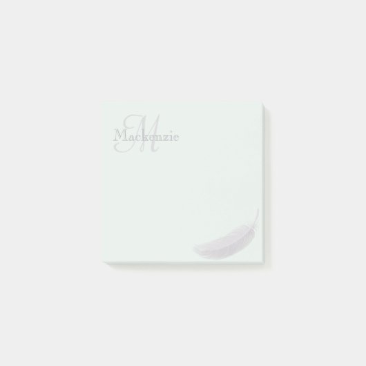 Monogram Aangepaste naam Angel Feather Mint Grijs Post-it® Notes (Voorkant)