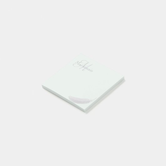 Monogram Aangepaste naam Angel Feather Mint Grijs Post-it® Notes (Schuin)