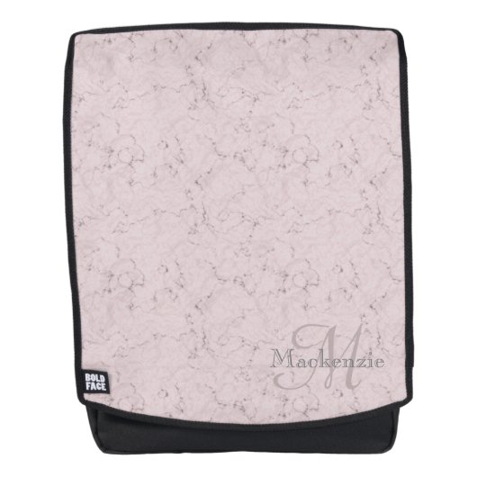 Monogram Aangepaste naam Blush roze grijze marmer  Rugtassen (Voorkant)