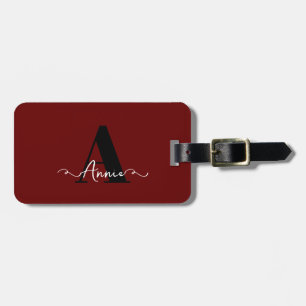 Monogram Aangepaste naam Bourgogne Rood Gift Favor Bagagelabel