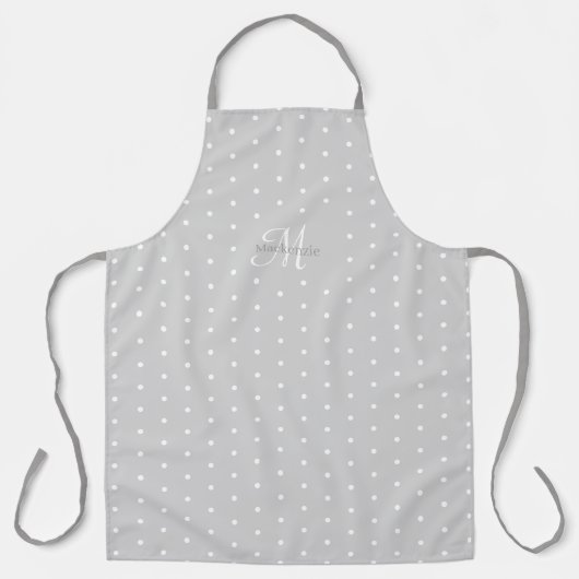 Monogram Aangepaste Naam Grijs Wit Polka Dots Chic Schort (Voorkant)