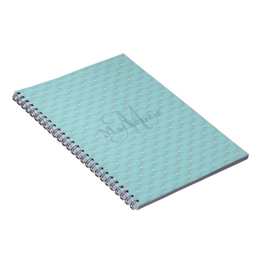 Monogram Aangepaste naam Kieuwontwerp Turquoise Mi Notitieboek (Rechterzijde)