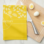 Monogram Aangepaste naam laat dagen helder geel Theedoek (Quarter Fold)