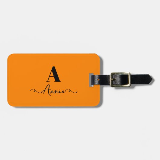 Monogram Aangepaste naam Oranje Valentijnsdag Gift Bagagelabel (Voorkant horizontaal)