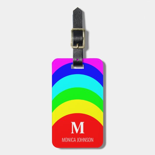 Monogram Aangepaste naam Regenboog Streep Bagagelabel (Voorkant verticaal)