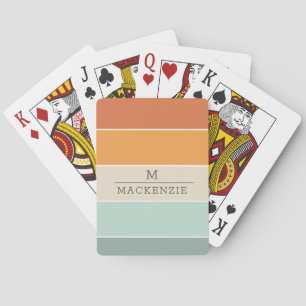 Monogram Aangepaste Naam Streep Perzik Blauw Koraa Pokerkaarten