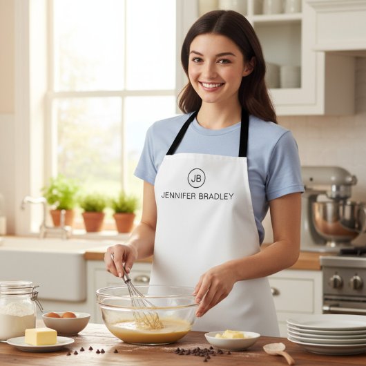 Monogram Aangepaste naam Wit en Zwart Schort