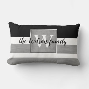 monogram aangepaste pelzen grijze en witte strepen kussen
