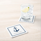 Monogram Aangepaste Rand en Anker Kleur Nautisch Vierkante Kartonnen Onderzetter (Insitu)