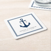 Monogram Aangepaste Rand en Anker Kleur Nautisch Vierkante Kartonnen Onderzetter (Schuin)