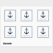 Monogram Aangepaste Rand en Anker Kleur Nautisch Vierkante Sticker (Vel)