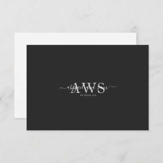 Monogram Aangepaste Script Names Black Weddenschap Bedankkaart (Voorkant / Achterkant)