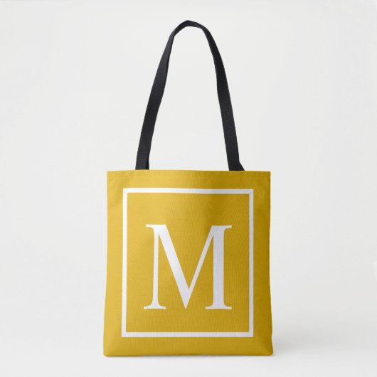 Monogram aanpassen op mosterdgele canvas tas (Voorkant)