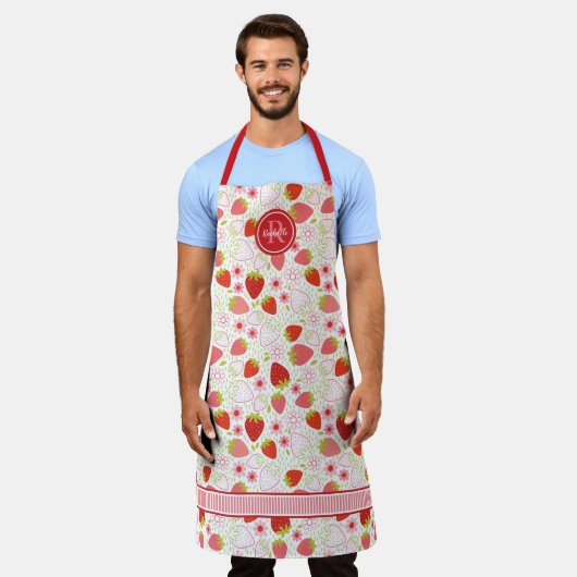 Monogram Aardbeien Vruchtpatroon Schort (Gedragen)