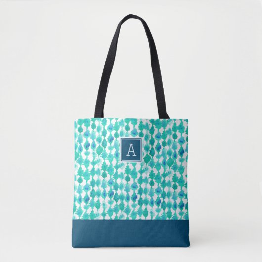 Monogram abstract blauw en Aqua Waterverf Draagtas (Voorkant)