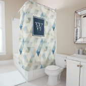 Monogram Abstract Blauw Tranquil Beach Pattern Sho Douchegordijn (In situ)
