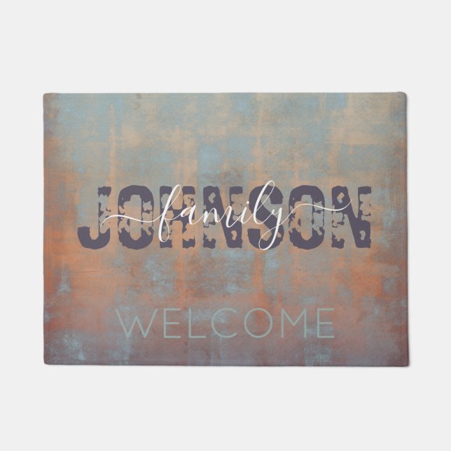 Monogram abstract Blue Rust Paars rustige Familie Deurmat (Voorkant)