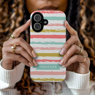 Monogram abstract gekleurde strepen iPhone 16 hoesje