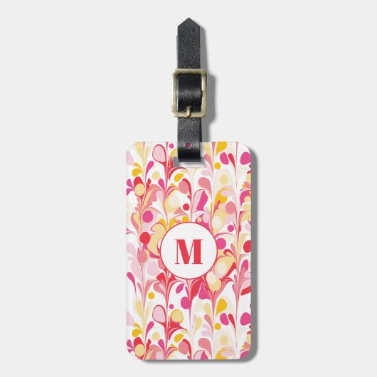 Monogram Abstract patroon roze gemarmerd Bagagelabel (Voorkant verticaal)
