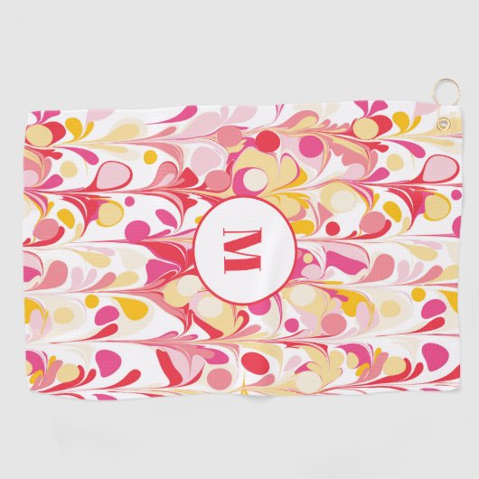 Monogram Abstract Retro Marmeren Patroon Roze Golfhanddoek (Horizontaal)