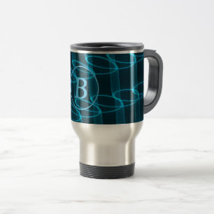 Monogram Abstracte blauwe neongolven Reisbeker