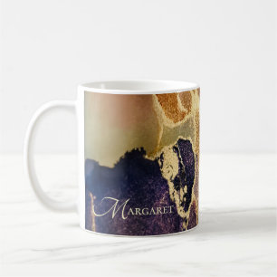 Monogram Abstracte Gold Tan Paarse Art Koffiemok