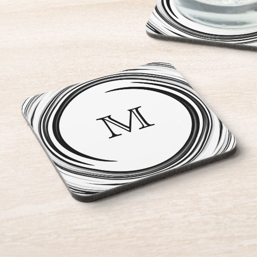 Monogram Abstracte Kunst met zwarte wervelkolom Drankjes Onderzetter (Linkerzijde)