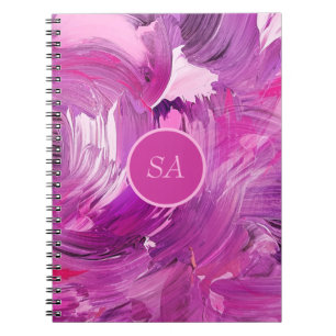 Monogram Abstracte Kunst Paarse Roze Kwaststreek Notitieboek