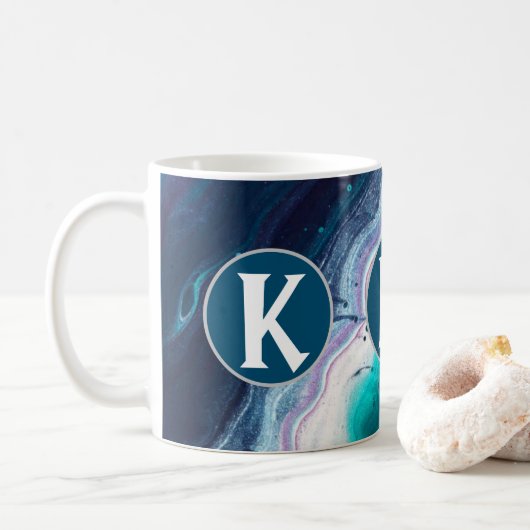 Monogram abstracte Oceaan Koffiemok (Met donut)