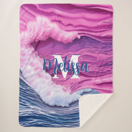 Monogram abstracte roze oceaangolven sherpa deken