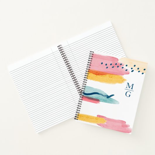 Monogram Abstracte Waterverf Modern Roze Geel Notitieboek (Binnen)
