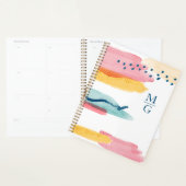 Monogram Abstracte Waterverf Navy Blue Pink Yellow Planner (Display)