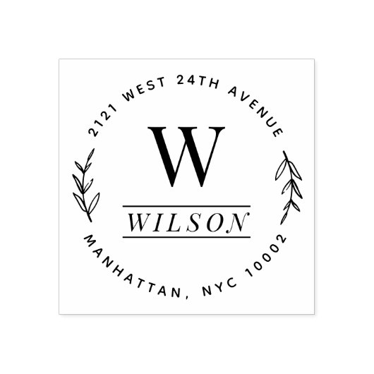 Monogram Achternaam krans Retouradres Rubberstempel (Afrduk)