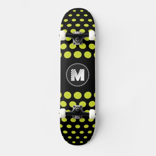 Monogram Acid green Polka Dots Pattern Skateboard (Voorkant)