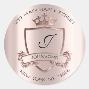 Monogram adres Crown Royal RSVP Roos Wedding Ronde Sticker