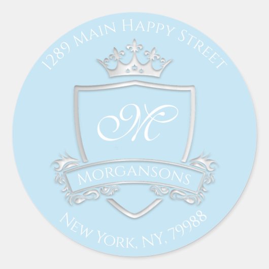 Monogram adres Crown Royal Silver Ocean RSVP Ronde Sticker (Voorkant)