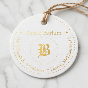 Monogram adres gestippelde cirkel bedankjes labels