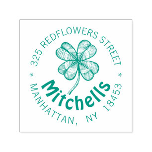 monogram Adres Stempel met geluksklaver.