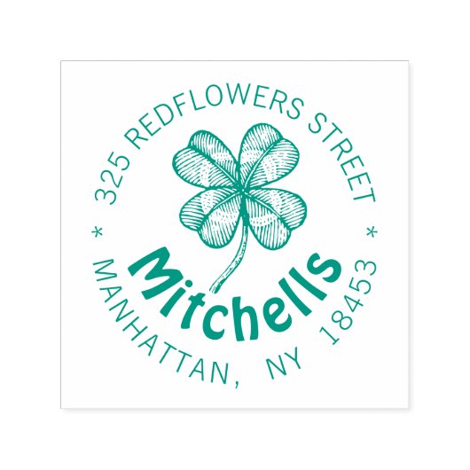  monogram Adres Stempel met geluksklaver. (Design)