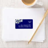 Monogram adres zeemacht en witte hydrangea etiket (Insitu)