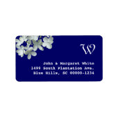 Monogram adres zeemacht en witte hydrangea etiket (Voorkant)