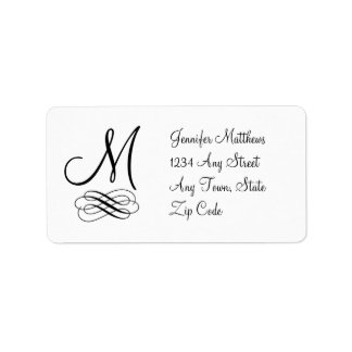 Monogram Adresetiketten Zwart-wit Swirls Etiket