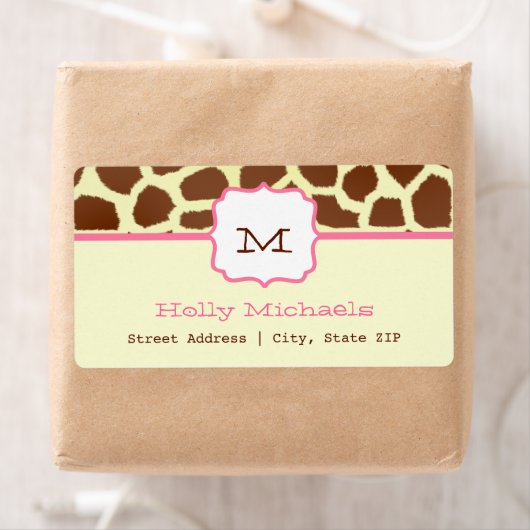 Monogram Adreslabel - Giraffe Print & Roze Etiket (Insitu)